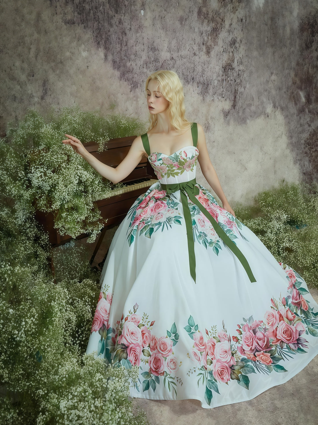 Rose Garden Ribbon Waist Ball Gown