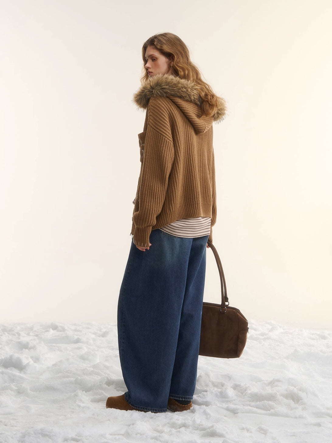 Embroidered Knit Zip-Up Hoodie Cardigan