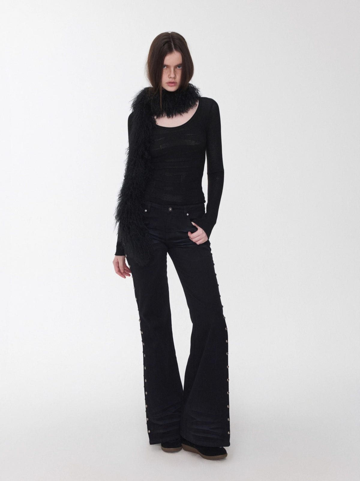 Ombre Shearling Wool Long Scarf
