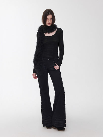 Ombre Shearling Wool Long Scarf
