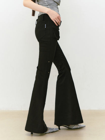 Rose Rivet Flared Cargo Pants - CHINASQUAD