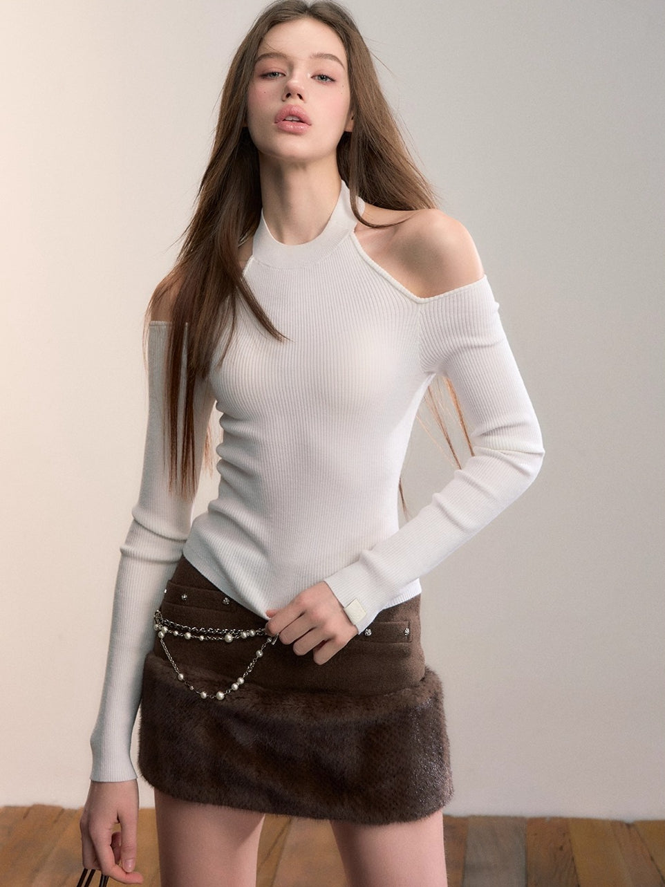Reversible Cold-Shoulder Knit Turtleneck
