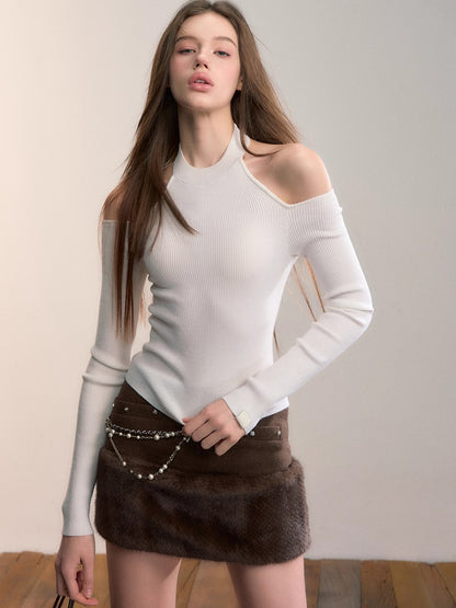 Reversible Cold-Shoulder Knit Turtleneck