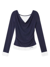 Dangle Collar Fake Two-Piece Color-Blocked Blouse - CHINASQUAD