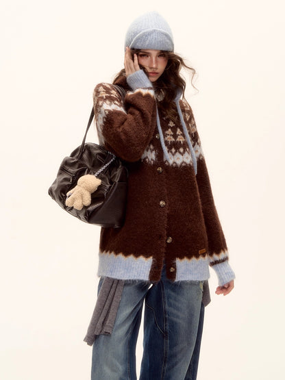 Wool Blend Fair Isle Button-Up Cardigan