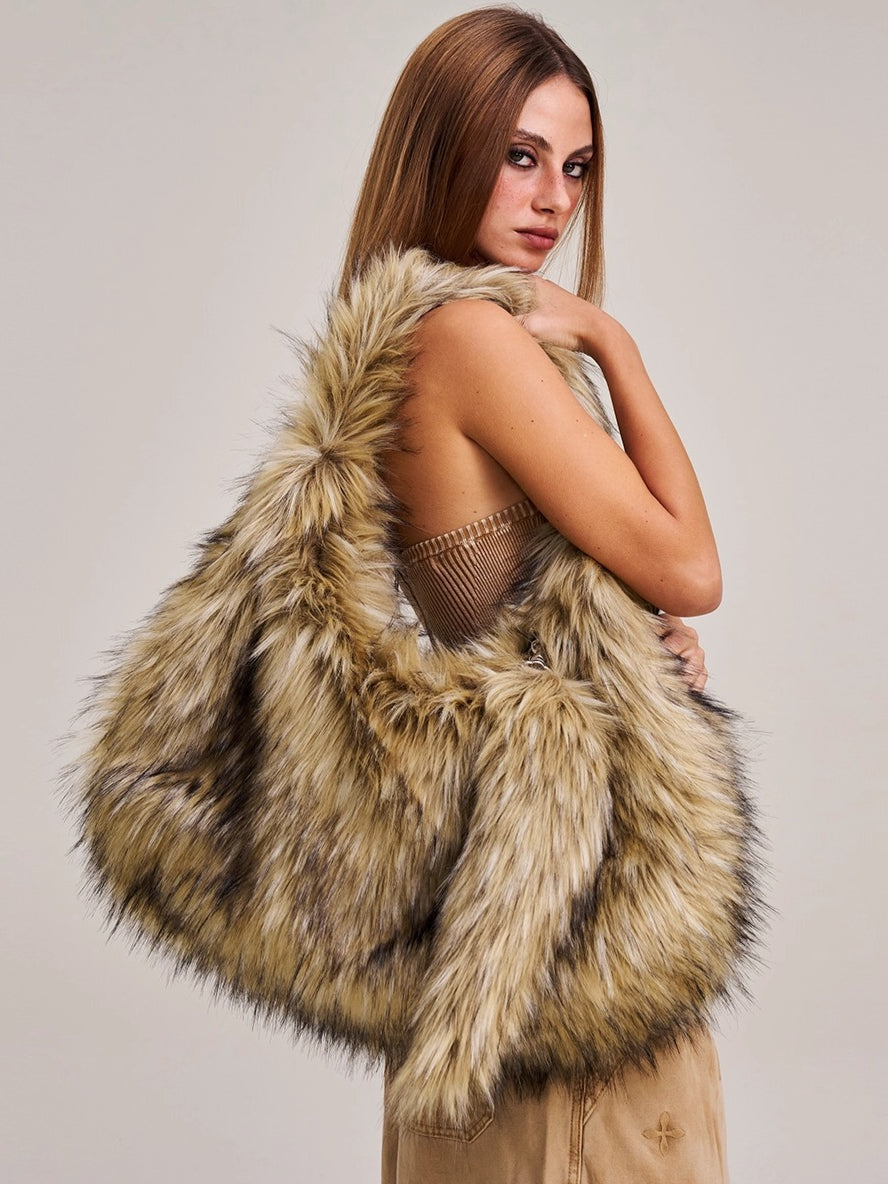 Cross Relic Faux Fur Stone Bag