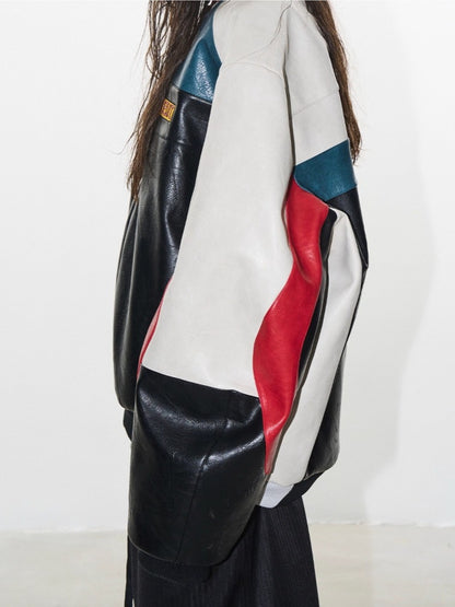 Color-Block Embroidered Moto Padded Jacket