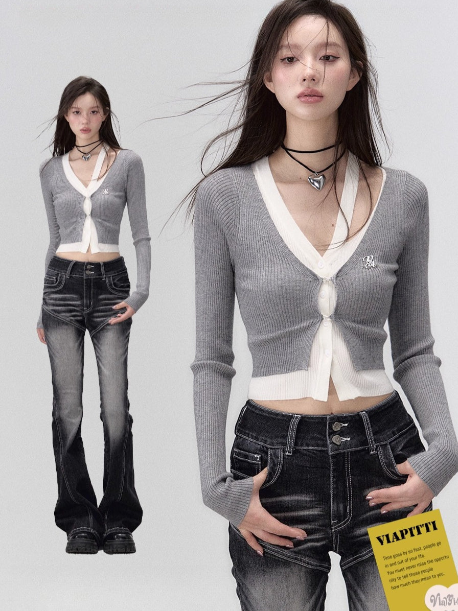 2-in-1 Long-sleeve Knitted Cardigan - CHINASQUAD