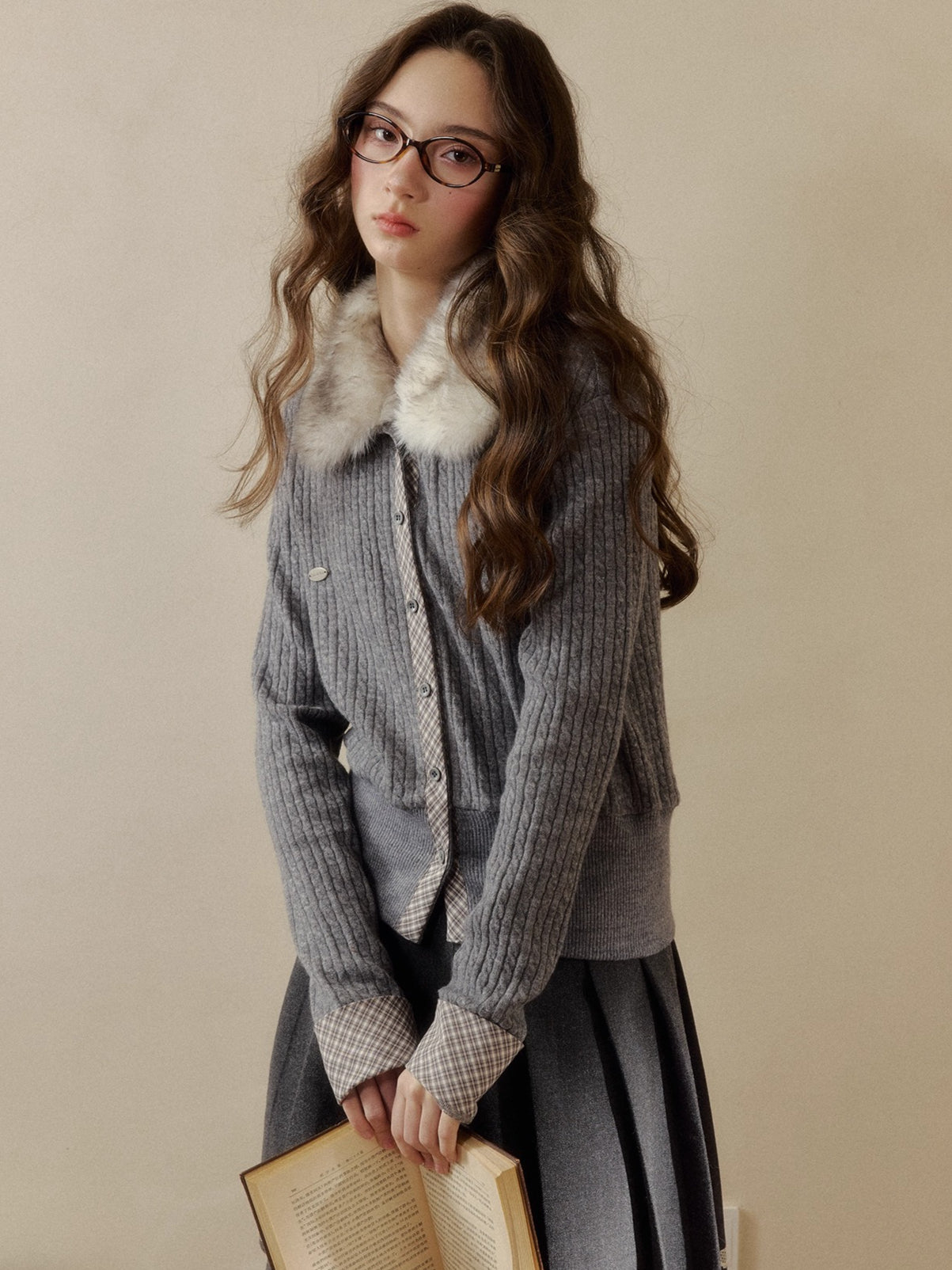 Vintage Check Contrast Knit Sweater