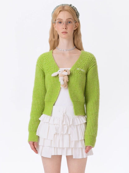 Cuddle-Doll Fitted Knit V-Neck Cardigan