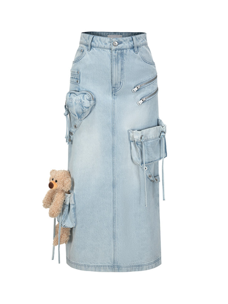 Zipper Utility Denim Skirt