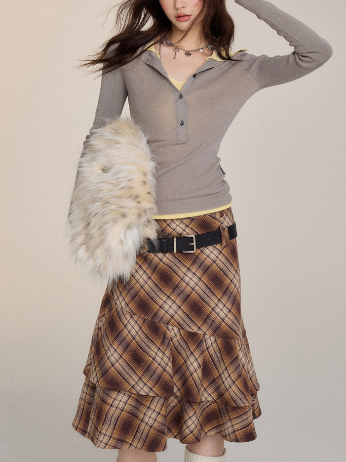 Plaid Irregular Layered Skirt