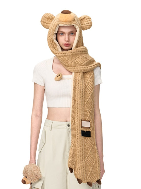 Khaki Bear Head Scarf