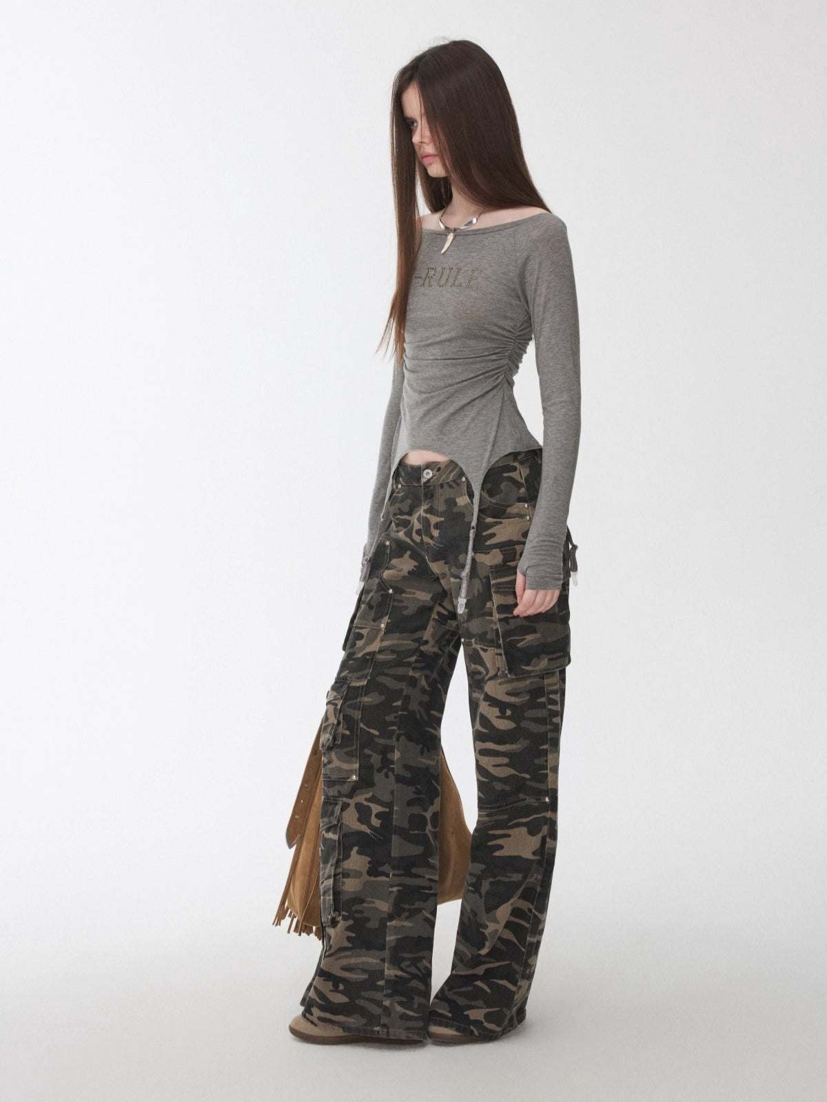 Crystal-Studded Boat-Neck Knit Blouse