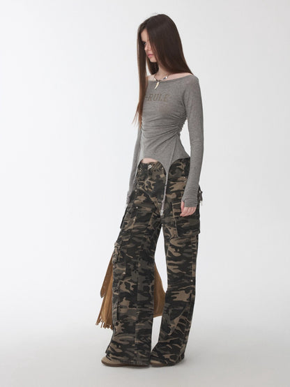 Crystal-Studded Boat-Neck Knit Blouse