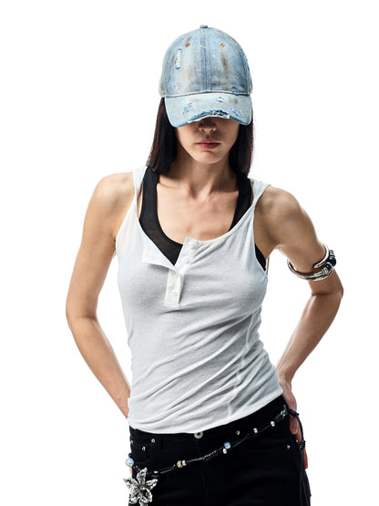Double-layer Fake Two-piece Color-Blocking Vest