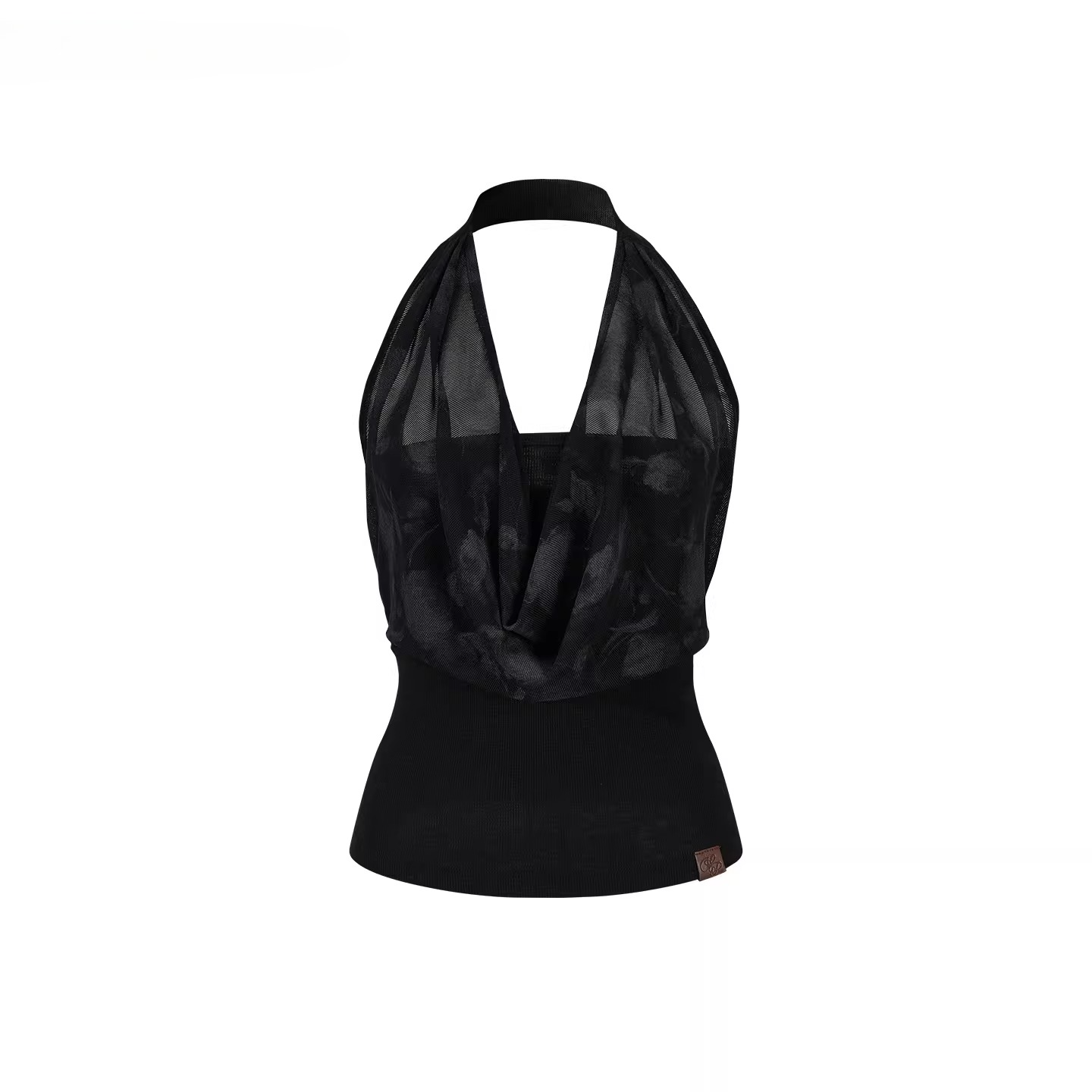 Draped Cowl Neck Halter Slim Tank Top