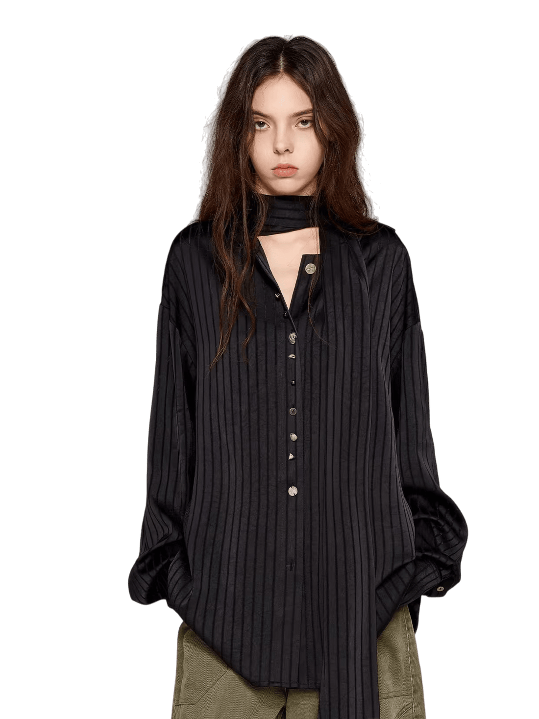 Silk-Feel Deconstructed Collar Shirt