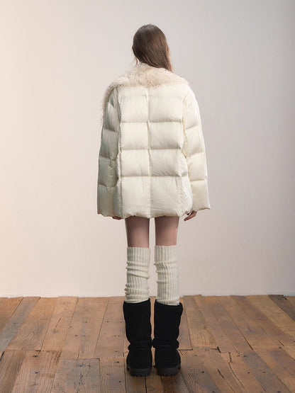 Textured Drawstring Down Puffer Jacket