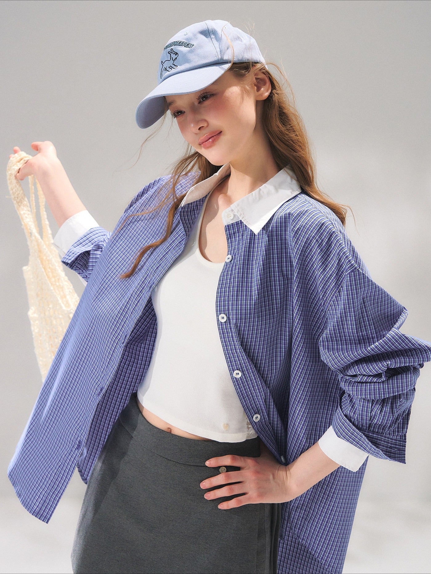 Contrast Collar Layered Plaid Shirt