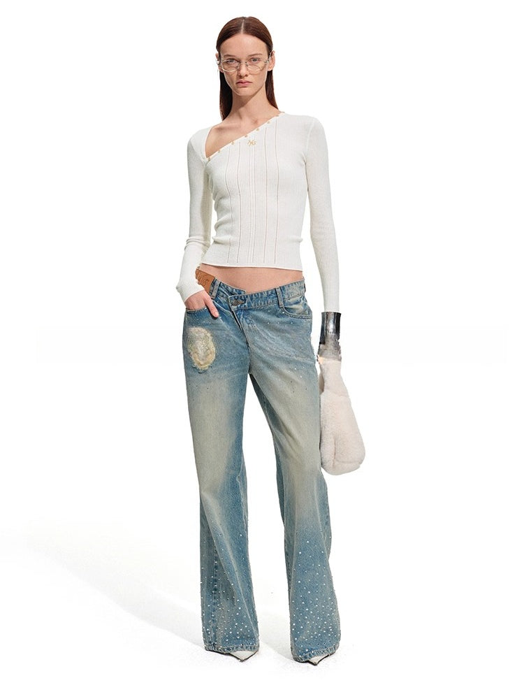 Polar Wool Blend Ribbed Knit V-neck