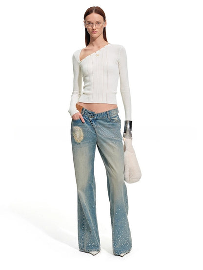 Polar Wool Blend Ribbed Knit V-neck
