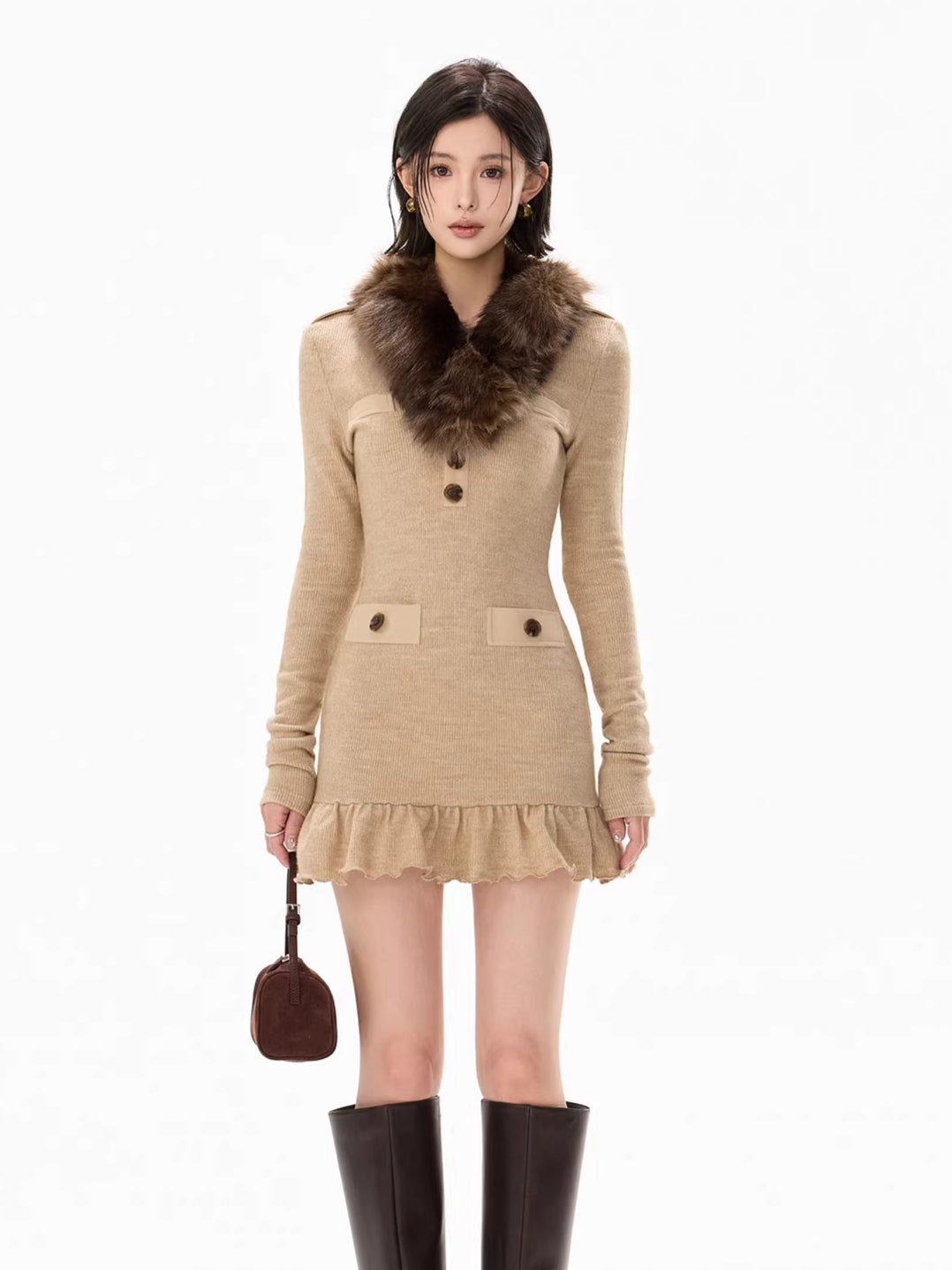 CYNR Mesh Shawl Ruched Knit Bodycon Dress Khaki / S CYNR Mesh Shawl Ruched Knit Bodycon Dress Khaki / S