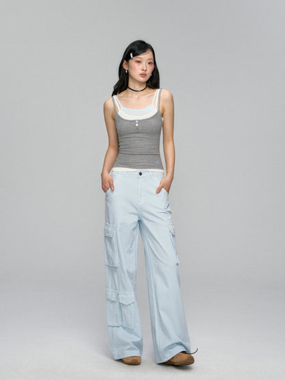 Contrast-Layered Ribbed Knit Tank