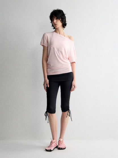 One-Shoulder Pleated Waist T-shirt
