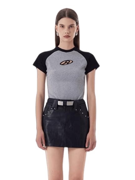 Raglan Sleeve Embroidered Fitted T-Shirt