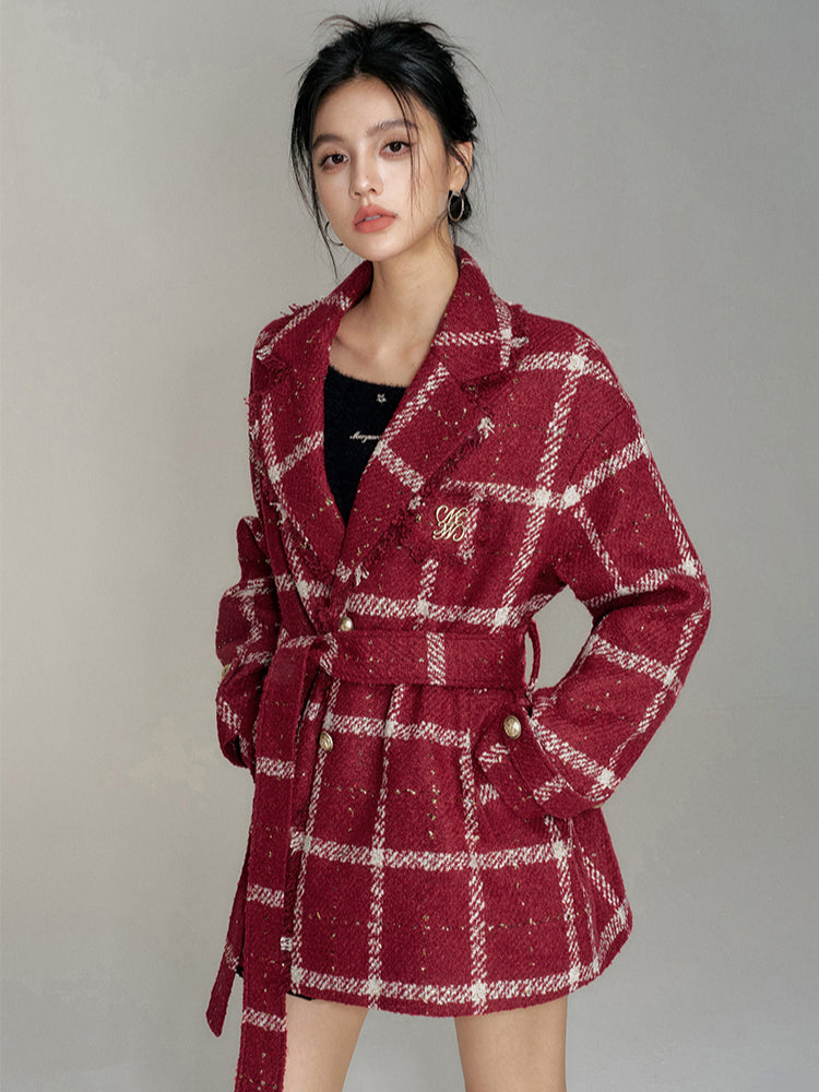 Oversized Woolen Checkered Coat