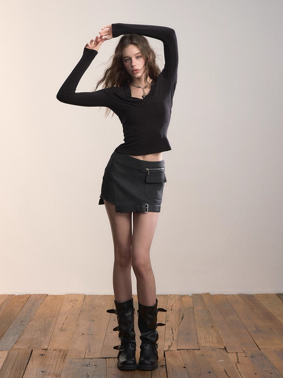 Ruched V-Neck Tencel Slim-Fit Sweater