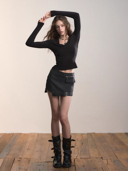 Ruched V-Neck Tencel Slim-Fit Sweater