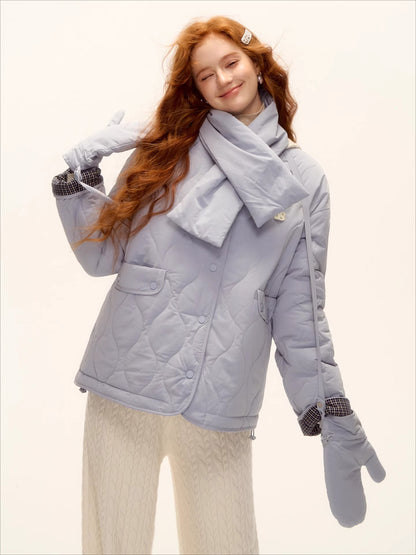 Vintage Blue Plaid Reversible Padded Jacket Set