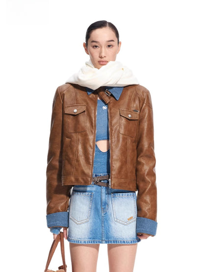 &quot;Rose Series&quot; Faux Shearling PU Leather Jacket