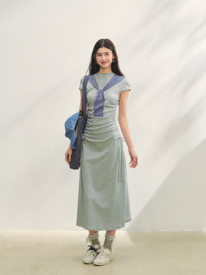Printed Side Gathered Tie Dress - CHINASQUAD