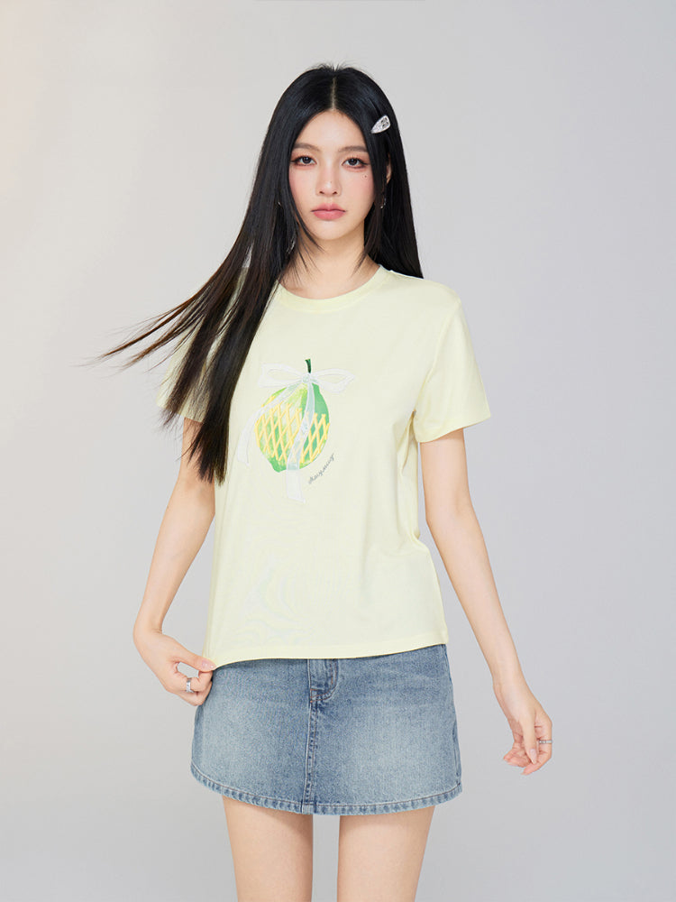 Bow-tied Fruit Regular Shoulder T-shirt