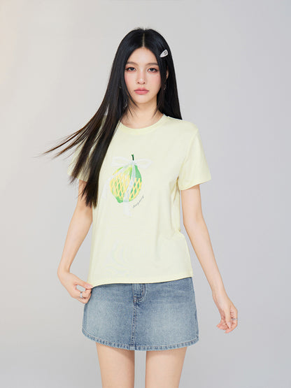 Bow-tied Fruit Regular Shoulder T-shirt