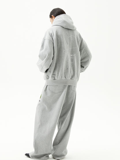 Gray Loose Straight-Leg Denim Sweatpants