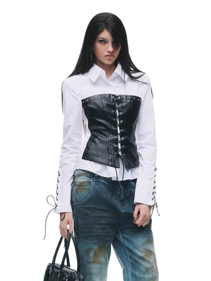 Layered Drawstring Punk Shirt