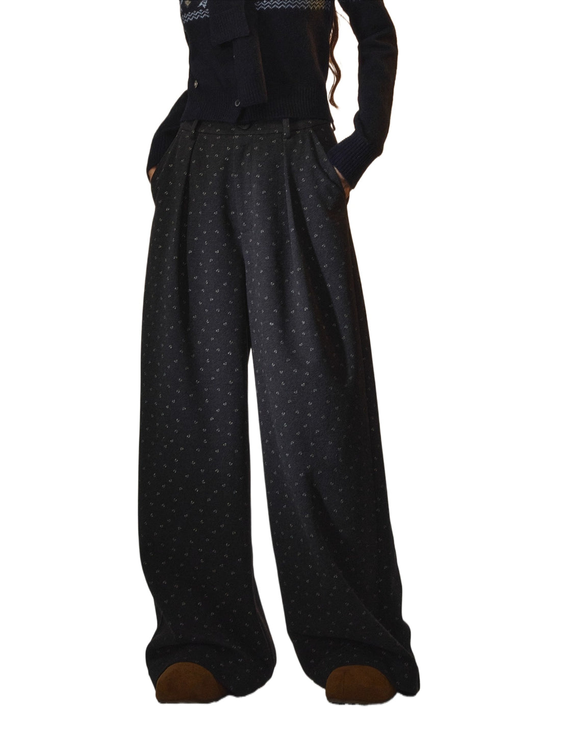 Printed Bow Wool-Blend Tailored Pants