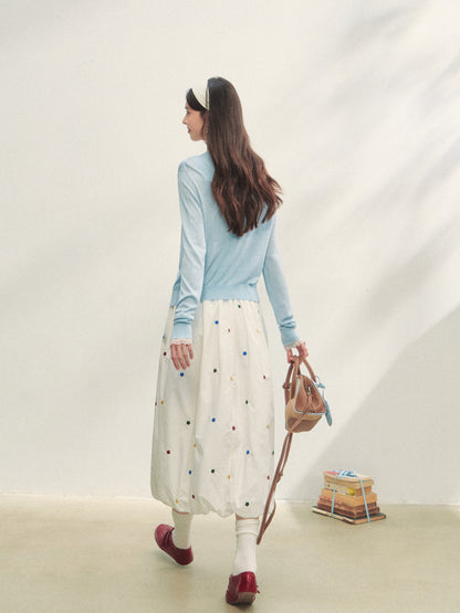 White Heavy-duty Floral Embroidered Midi Skirt Set - CHINASQUAD