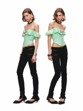 Off-Shoulder Ruffle Corset Rose Top 1Jinn Studio