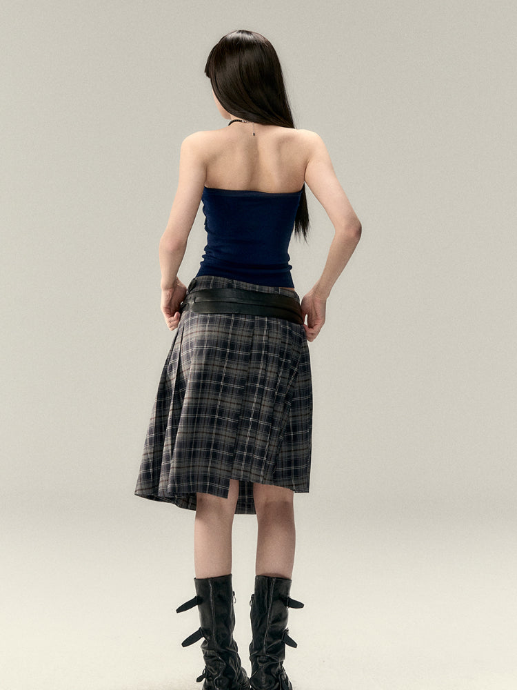 Asymmetrical Plaid Midi Skirt