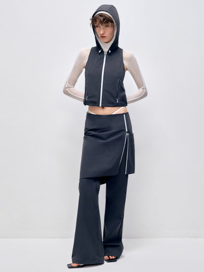 Color Blocking Fake Two-piece Zipper Slightly Flared Skirt