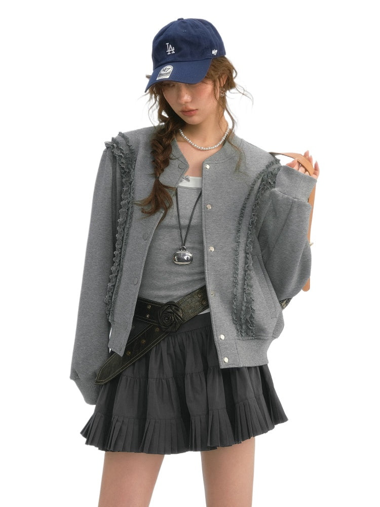 Lace Trim Baseball Jacket