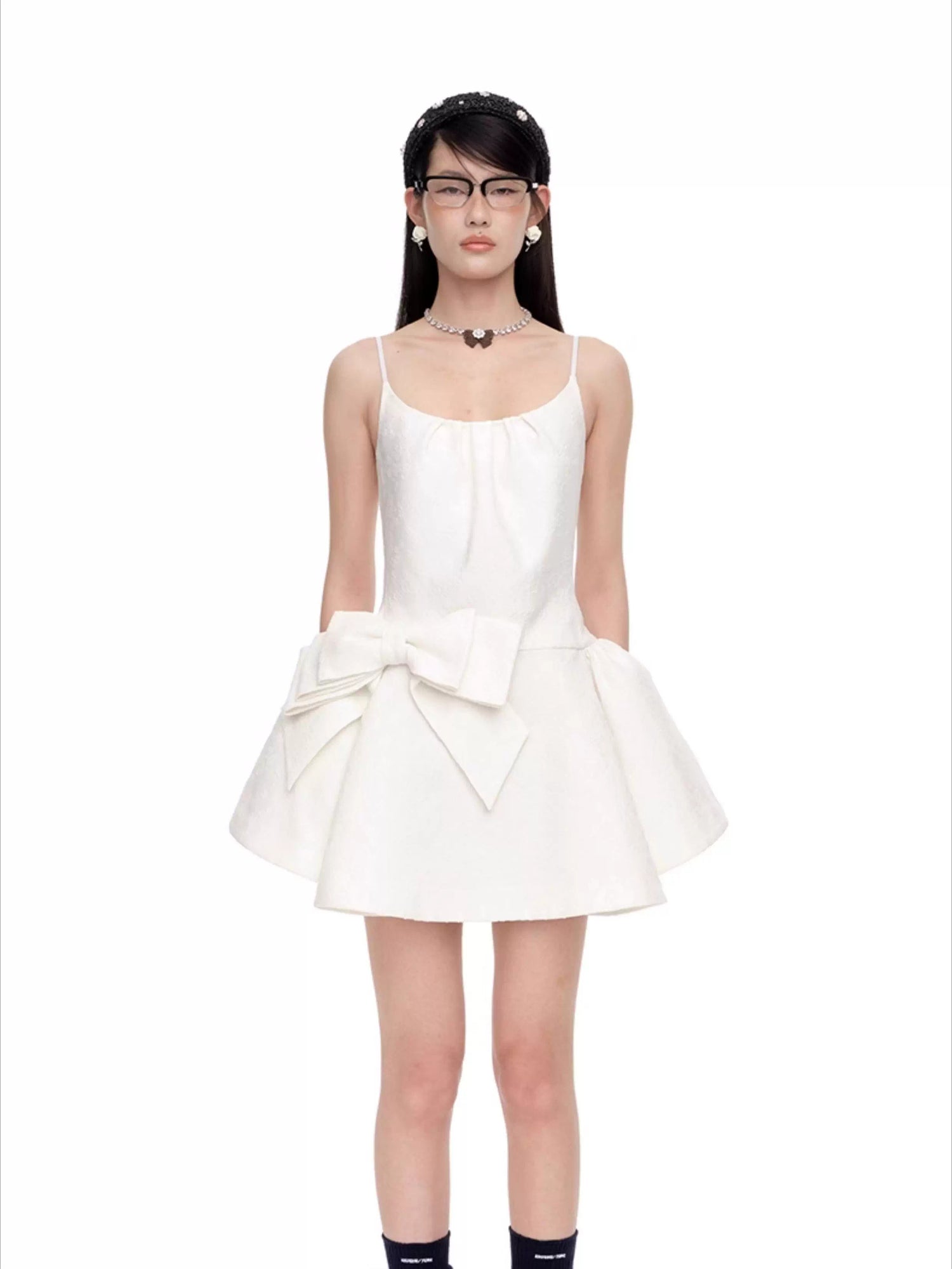 Bow-Detailed Satin-Blend Midi Slip Dress