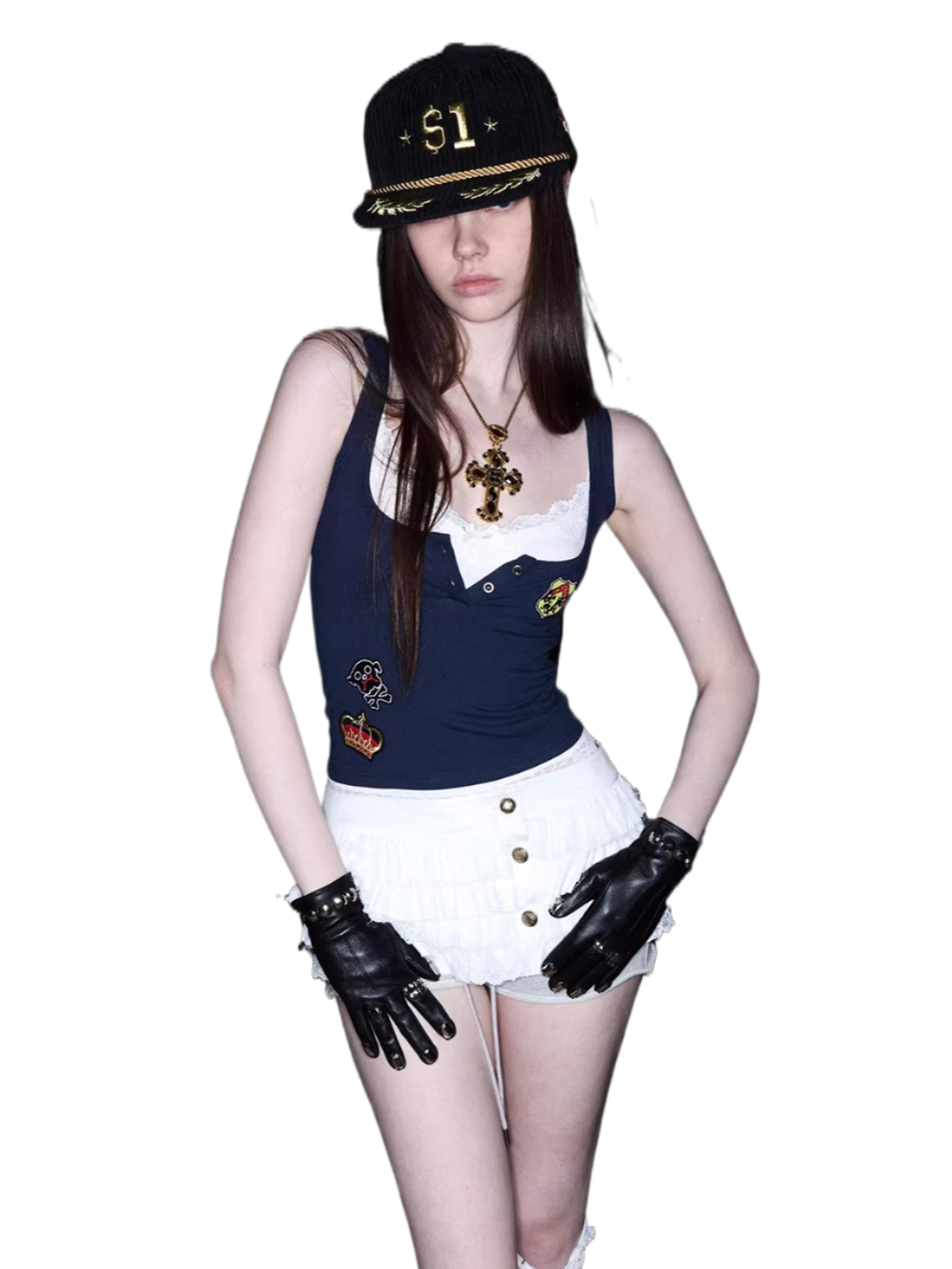 Layered Lace Patch Slim Knit Tank