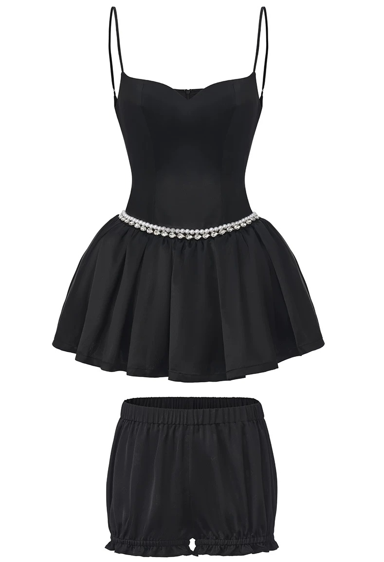 Pearl-Embellished Strappy Fit-and-Flare Mini Dress