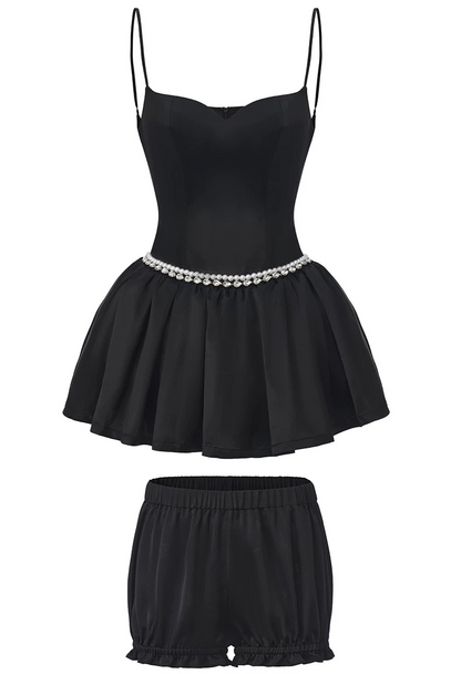 Pearl-Embellished Strappy Fit-and-Flare Mini Dress